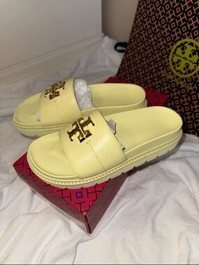 Tory Burch Everly Anatomic Lug Nappa Leather Slide Sandal Size 6.5